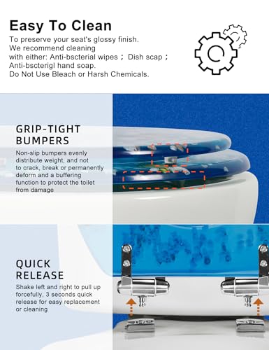 Angol Shiold ROUND Ocean Resin Toilet Seat Soft Close 16.5" | Quick Release Heavy Duty Acrylic Decorative Toilet Seats Easy to Install&Clean (3D Blue Ocean Fish) - color: Transparent Blue Ocean Fish