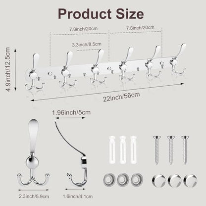 YUNISS Coat Rack Wall Mounted，6 Tri Stainless Steel Coat Hook for Coat Hat Robes Towel in Mudroom Entryway (Sliver, 2 Pack 6) - color: Sliver, size: 2 Pack 6