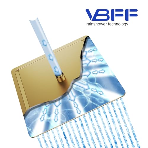 VBFF-Shower Head,rain shower head, 16 inch- Square Shower Head, 1.8 GPM Flow Rate, rainfall showerhead,VBFF10 (Brushed Gold) - color: Brushed Gold, size: 16 Inch