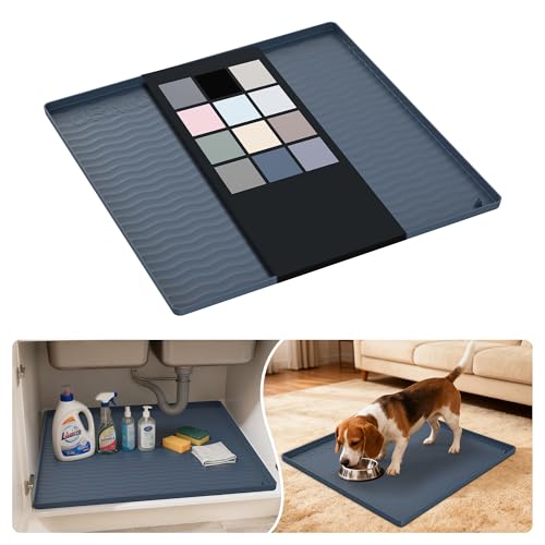 URMONA Waterproof Silicone Under Sink Mat 22'' x 22'' Shelf Liner for Kitchen and Bathroom, Cabinet and Counter Protector, Storage and Organizers, Litter Mat, Pet Cat Puppy Essentials(Dark Grey) - color: Dark Grey, size: 22"W x 22"L