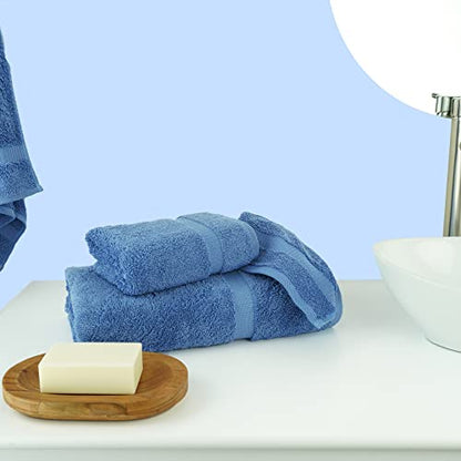 Chakir Turkish Linens Personalized 3 Piece Towel Set, 100% Cotton Luxury Turkish Towels for Bathroom, Soft Absorbent Towel Set with Bath Towel Hand Towel and Washcloth, Wedgewood - color: Wedgewood