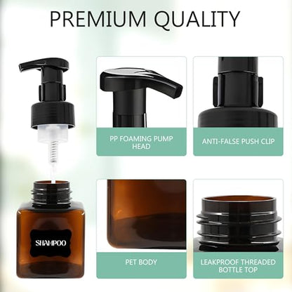 15 Pcs 8.5 oz Foaming Soap Dispenser Plastic Foaming Pump Bottle, Refillable Dispenser with Plastic Pump, Empty Hand Bottles for Liquid Soap, Shampoo, Bathroom,Hotel,Restaurant (15, Brown) - color: Brown, size: 15