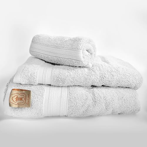 100% Egyptian Cotton Towel Set, 600 GSM, Double Twisted Yarns, Ultra Soft & Highly Absorbent Towels, Made in Egypt. (White, Single Set Cotton Towels) - color: White