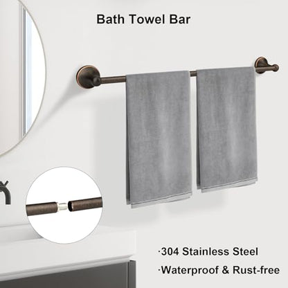 4 Piece Antique Bathroom Hardware Accessories Set Oil Rubbed Bronze,24 Inch Towel Bar Set,Towel Rack Set,Bathroom Towel Holder Set - color: Oil Rubbed Bronze