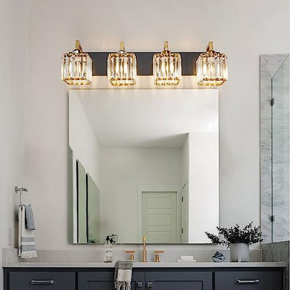 Modern Bathroom Vanity Light 4-Lights Black Gold Crystal Wall Lamp Bathroom Modern Crystal Vanity Lighting - color: Black+Gold Crooked, size: 4-light
