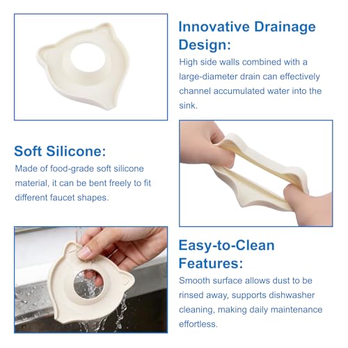 INCREWAY 2PCS Silicone Faucet Mats, Sink Splash Guard, Draining Countertop Protect, Kitchen Bathroom Sink Faucet Mat,Slope Split-flow Drainage, Drip Catcher Tray（Beige） - color: Beige, size: Cat 2pcs