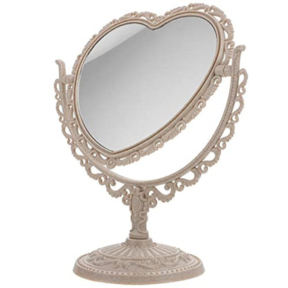 AKOAK Heart-Shaped Cosmetic Mirror - Plastic, Double-Sided, Rotatable, Lightweight Tabletop Makeup Mirror for Bathroom & Bedroom (Beige) | Plastic, Double-Sided, Rotatable, Lightweight Tabletop - color: Beige