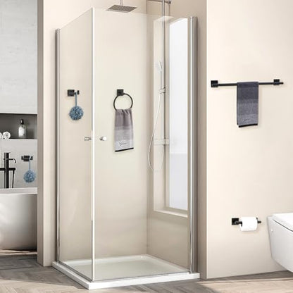 Matte Black Towel Bar Set, 5 Pieces Double Dase Toilet Paper Holder Bathroom Hardware Set, 23.6 Inch Stainless Steel Towel Racks for Bathroom Wall Mounted - color: Matte Black, size: 5pieces C