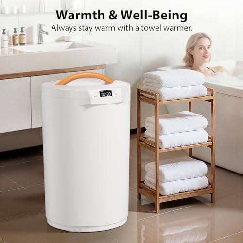 Towel Warmer, 20L Large Towel Warmers for Bathroom, Towel Bucket Fits Up Two 40"X70" Oversized Towels, Bathrobes, Blankets, Towel Heater with LCD, 4 Timer Setting and Auto Shut Off(White)