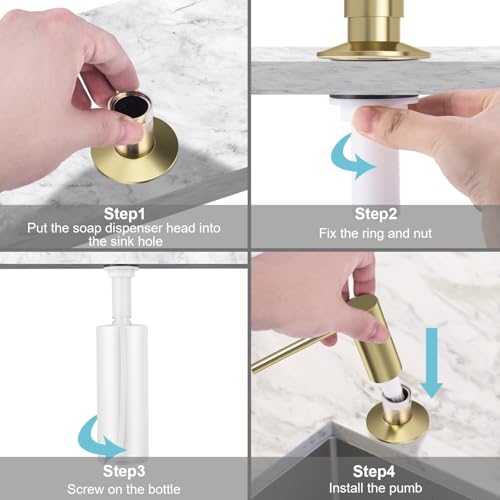 Samodra Sink Soap Dispenser, Metal Pump Head Liquid Lotion Countertop Kitchen Bathroom Soap Dispenser with 12 OZ PET Bottle - color: Brushed Gold