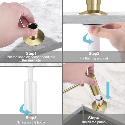 Samodra Sink Soap Dispenser, Metal Pump Head Liquid Lotion Countertop Kitchen Bathroom Soap Dispenser with 12 OZ PET Bottle - color: Brushed Gold