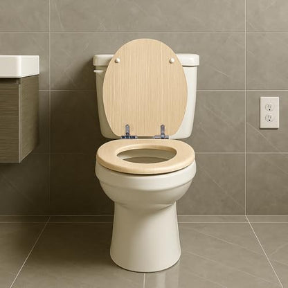 Toilet Seat, Slow Close, Premium Moulded Wood, Quick Release, Nordic Light Oak Look, PIKLiDS, Laminated Woodgrain Finish (Round) - size: Round