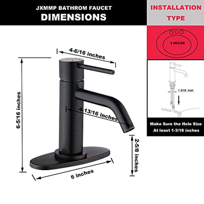 Oil Rubbed Bronze Bathroom Faucets Single Hole with 6 inch Deck Plate, JXMMP 1 Handle Rubbed Bronze Faucet for Bathroom Sink with Pop Up Drain and Water Faucet Supply Lines - color: Oil Rubbed Bronze, size: Faucet with Deck Plate