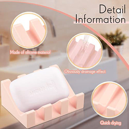 2 Pieces Silicone Soap Dish Self Draining Soap Dish Shower Waterfall Bar Soap Holder Tray with Drain Soap Saver for Kitchen Bathroom Accessories (Light Pink) - color: Light Pink