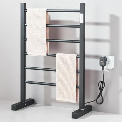 Freestanding Heated Towel Rack Matte Black | 6 Bars Electric Towel Warmer with Digital Timer Control Wall Mount & Floor Standing 2 in 1 Towel Drying Rack for Bathroom - size: 53*80