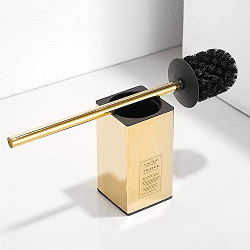 Freestanding Toilet Brush Holder for bathrooms 304 Stainless Steel Toilet Brush Stand Square Storage and Organization Rust Resistant 17-inch high Polished Gold Finished - color: 17-inch High Square Polished Gold