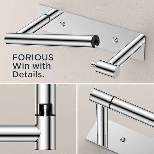 FORIOUS Commercial Toilet Paper Holder Wall Mount Bathroom Tissue Holder | Chrome | Adhesive or Screw | SUS304 Stainless Steel Rustproof | Pivoting Tissue Roll Holder | Square Base - color: Chrome
