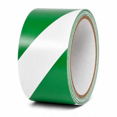 GGR Supplies Green & White Hazard Stripe Tape, 2 inches x 18 Yards | OSHA Compliant High Visibility PVC Vinyl Tape for Floors, Warehouses, Traffic Lanes, and Safety Marking - color: Green & White, size: 2 in. x 18 yds. (48mm)