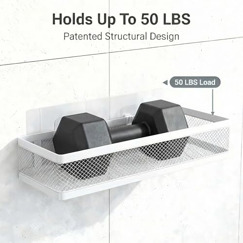 PUSDON 5-in-1 16.5" Extra Long Slim Wall Mount Wrapped Mesh Kitchen Organizer & Shower Caddy Kit, with Paper Towel Holder, Utensil Holder, Soap Dish, Holds 50LBS - White, Netting - color: White, size: 5-in-1 Full Mesh (16.5" Extra Long)