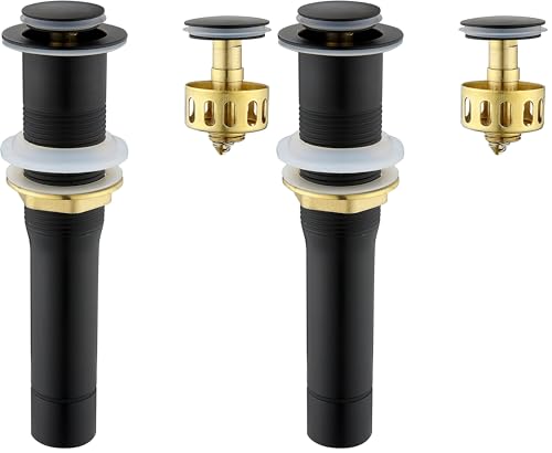 Pop up Sink Drain Stopper for Bathroom Vessel Vanity Sink Art Basin Matte Black, Small Cap Without Overflow, Metal Pop-up Drain Strainer with Detachable Basket Stopper (Pack of 2) - color: Matte Black, size: Without Overflow (Pack of 2)