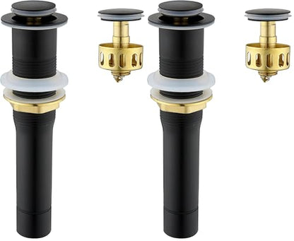 Pop up Sink Drain Stopper for Bathroom Vessel Vanity Sink Art Basin Matte Black, Small Cap Without Overflow, Metal Pop-up Drain Strainer with Detachable Basket Stopper (Pack of 2) - color: Matte Black, size: Without Overflow (Pack of 2)