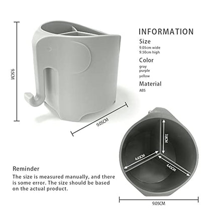 Elephant Toothbrush Holder for Toddler, Suction Cup Cute Toothbrush Holder for Kids, for Bathroom, with 3 Slots and 1 Hook, Grey - color: Grey