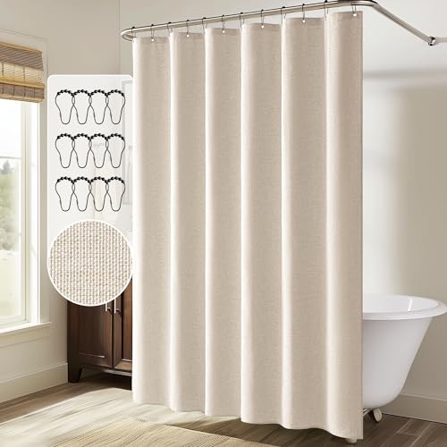 MIULEE Linen Fabric Shower Curtain Cream Beige W72*L78 12 Metal Hooks | Modern, Heavy Duty, Shower Curtain Set, Waterproof Thick Cloth Shower Curtains, Bathroom Hotel Bathtub, Washable - color: Cream, size: 72"W x 78"L (Pack of 1)