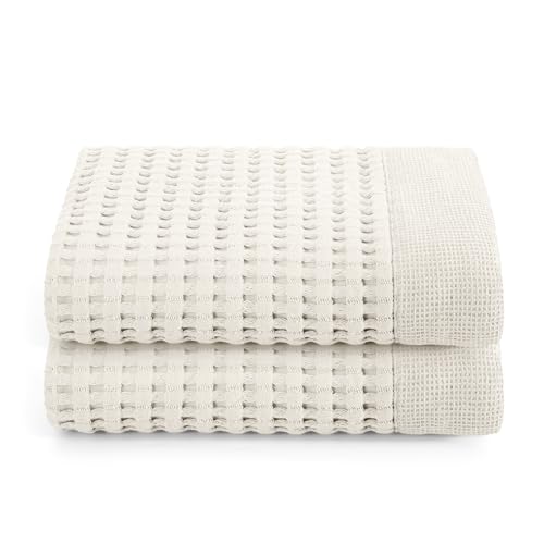 GILDEN TREE Waffle Hand Towels for Bathroom Quick Dry Large Luxury Lint Free Super Absorbent Cotton Hand Towels Set of 2, Modern Style (Cream) - color: Cream, size: Hand Towel (20" x 37") 2 Pack