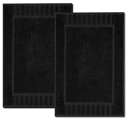 White Classic Luxury Bath Mat Floor Towel Set - Absorbent Cotton Hotel Spa Shower/Bathtub Mats [Not a Bathroom Rug] 22"x34" | 2 Pack | Black - color: 04: Black
