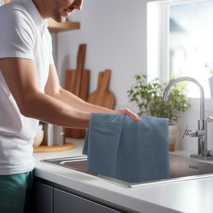 COTTON CRAFT Amazing Kitchen Towels - 8 Pack 100% Cotton Waffle Terry Towel | Blue - 16x28 inch Euro Café Waffle Weave Dish Towels - Soft Absorbent Quick Dry Low Lint Reusable Pantry Bar Cleaning Cloth - color: Blue, size: 8 Pack