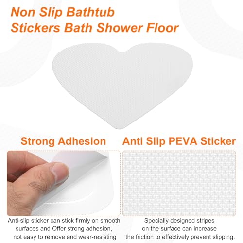 HARFINGTON 24pcs Non Slip Bathtub Stickers Bath Shower Floor 4" Anti-Slip Adhesive Sticker Tape Heart Style Decals with Scraper for Bathroom Kitchen Bathtub Treads Stairs, White - color: White