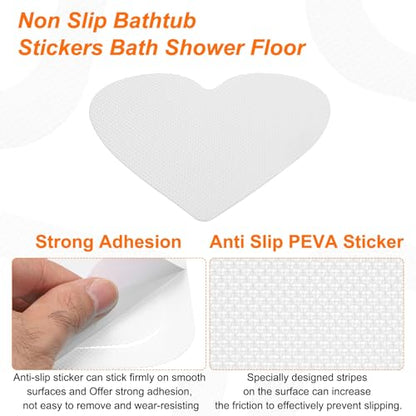 HARFINGTON 24pcs Non Slip Bathtub Stickers Bath Shower Floor 4" Anti-Slip Adhesive Sticker Tape Heart Style Decals with Scraper for Bathroom Kitchen Bathtub Treads Stairs, White - color: White