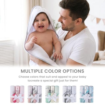 Softan Baby Hooded Towels and Washcloths Set 6 Pack, 28x28 Ultra Soft & Absorbent Baby Bath Towels for Newborn Infant Toddler, Unisex Boys Girls (Pink Heart & Grey Koala) - color: Pink Heart & Grey Koala