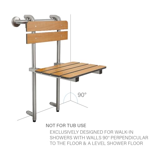 Seachrome Profile Folding Shower Seat with 18 inch Grab Bar, Removable Hanging Bench with Backrest & Legs, Teak Phenolic Seat, Stain Stainless Steel Grab Bar - color: Teak Phenolic Seat