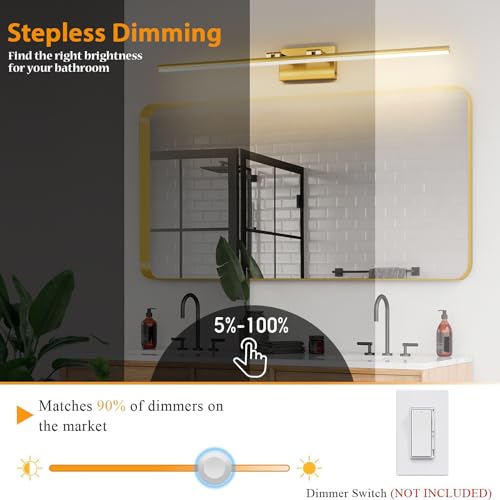 LED Bathroom Vanity Light, Modern Bathroom Light Fixture Over Mirror (3000K/4000K/6000K, Dimmable), Vanity Light Bar with Angle Adjustable, 40 Inch, Brass - color: Brass, size: 40 inch