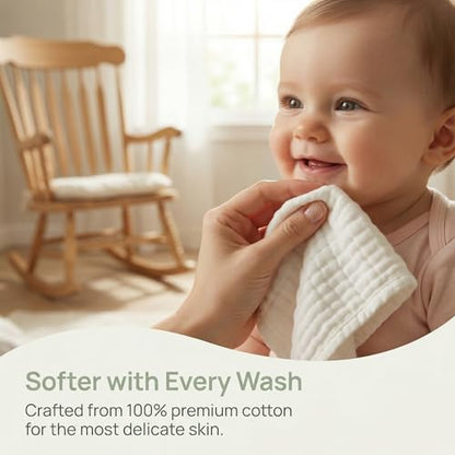 Muslin Baby Washcloths 100% Baby Washcloths Cotton Face Towels 10 Pack Burp Cloths Baby Girl Boy Soft and Absorbent Baby Wipes Burp Rags Bath Essentials - color: White-10pack-binding