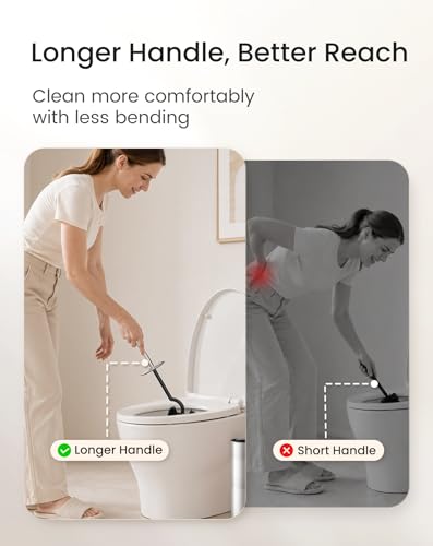 Cesun 304 Stainless Steel Toilet Brush & Holder Set, 2 Brush Heads, Silver | S-Shaped Deep Cleaning, Scratch-Free Nylon Bristles, Long Handle & Splash Guard, Replaceable Brush Head - color: Silver