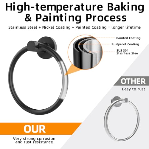Matte Black Towel Ring 2Pack, SUS304 Stainless Steel Hand Towel Holder for Bathroom Kitchen, Modern Style Towel Hanger, Thicken Ring Towel Holder, Towel Rack Round Wall Mounted (2, Black) - color: Black