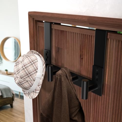 WUIVIUT Door Towel Rack, Wooden Door Metal Hook, Heavy-Duty Storage Clothes Hanger, Outerwear Backpack (4 Hook, Fits 1-3/4'' Thick) - size: T Shape 4 Hook, Black