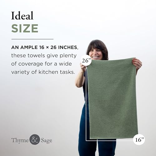 Thyme and Sage 100% Cotton Turkish Kitchen Hand Towel Set, Sage, 8 Pack | Premium Materials, 16"x26", Made in Turkey, Ultra Absorbent, 350 GSM - color: Sage, size: Pack of 8
