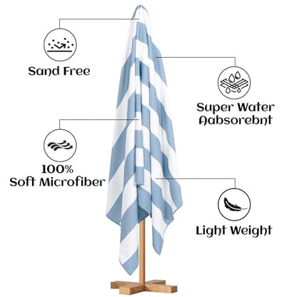 4 Pack Beach Towels Stripe Microfiber Beach Towel Sand Free Quick Dry Swim Pool Towels for Adult, 30'' x 60'' Lightweight Travel Bath Towel, Camping | Ultra-Portable, Multi-Functional, Blue - color: Blue 4pack
