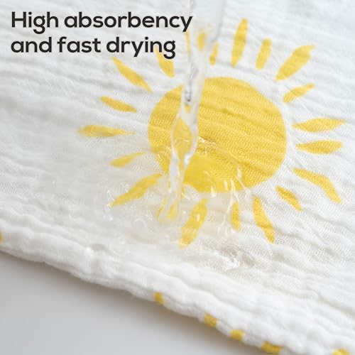Muslin Baby Washcloths for Newborns, Pack of 8, 11"x11", Super Soft Cotton, Absorbent and Gentle, Baby Cotton Wipes, Baby wash Cloths - color: Yellow and Sun