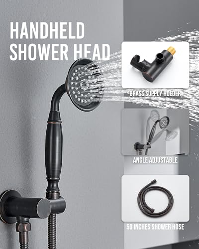 DASAN Antique Dual Shower Head Faucet Set, Oil Rubbed Bronze Dual Rain Shower Head System Complete Double Head Shower Fixture Combo, 9'' & 6'' Dual Rainfall Overhead Shower with Handheld, Valve & Trim - color: Oil Rubbed Bronze