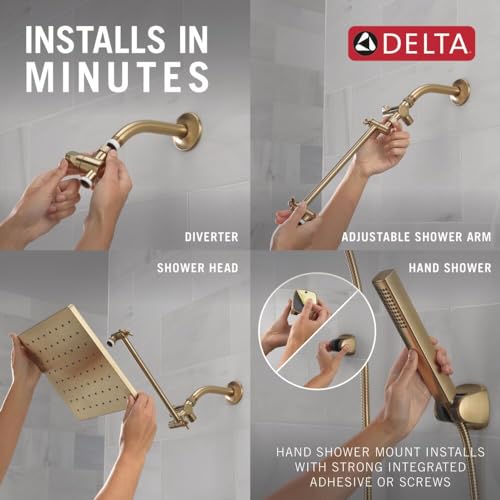 Delta Faucet 10-inch Raincan Shower Head and Hand Held Shower Combo, Gold Square Shower Head, Rainfall Shower Head, Hand Shower, High Pressure Shower, 1.75 GPM Flow Rate, Champagne Bronze 75527-CZ - color: Champagne Bronze