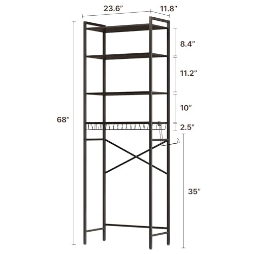 Gizoon Over-The-Toilet Storage Rack with Adjustable Shelf and Basket, 4-Tier Freestanding Space Saver Bathroom Shelves Above Toilet for Room - color: Dark Brown