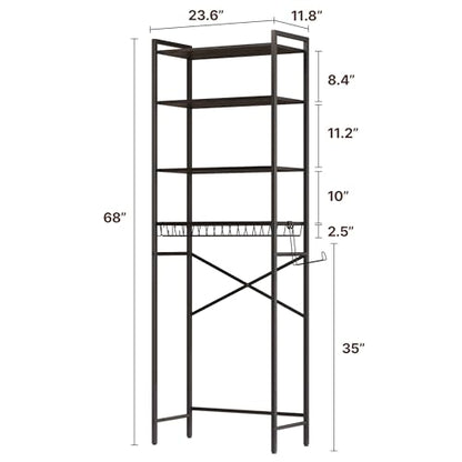 Gizoon Over-The-Toilet Storage Rack with Adjustable Shelf and Basket, 4-Tier Freestanding Space Saver Bathroom Shelves Above Toilet for Room - color: Dark Brown