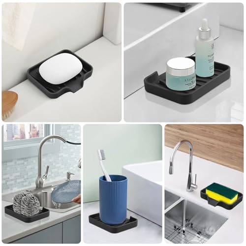 2PCS Self Draining Soap Holder,Spofit Silicone Soap Dish, Suitable for for Kitchen, Bathroom, Shower, Bath Tub,Soap Container (Black) - color: Black
