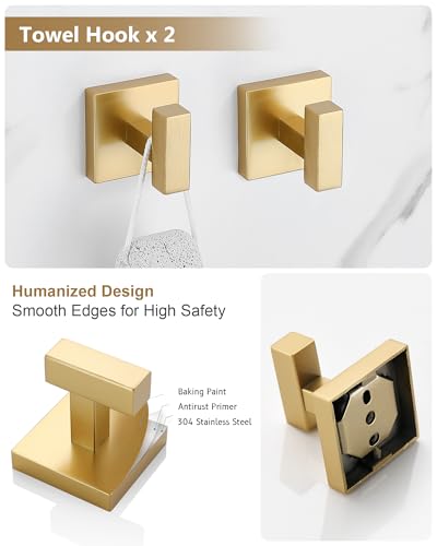Brushed Gold Bathroom Accessories, Toilet Paper Holder, Towel Ring & Hooks | Lairuier Bathroom Hardware Set, Toilet Paper Holder Set SUS304 Stainless Steel Bath Hand Towel Ring for Bathroom Wall Mounted - color: Brushed Gold