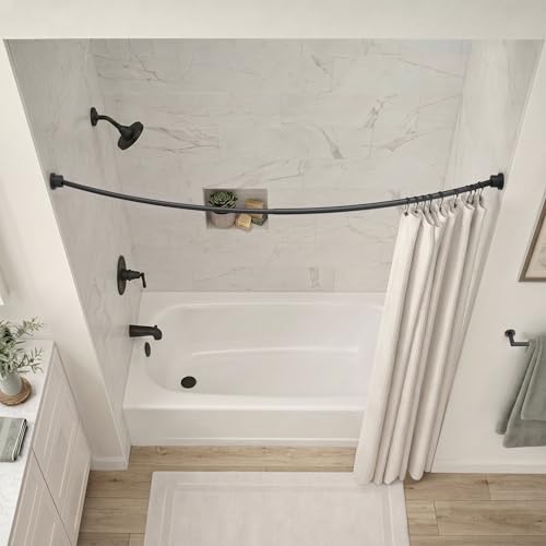 Gatco 827MX Modern Minimalist Curved Shower Rod Set, 42"-72", Matte Black | Wall Mount Adjustable Length Stainless Steel Shower Curtain Rod | Expands Shower Space Up To 8 Inches - color: Matte Black