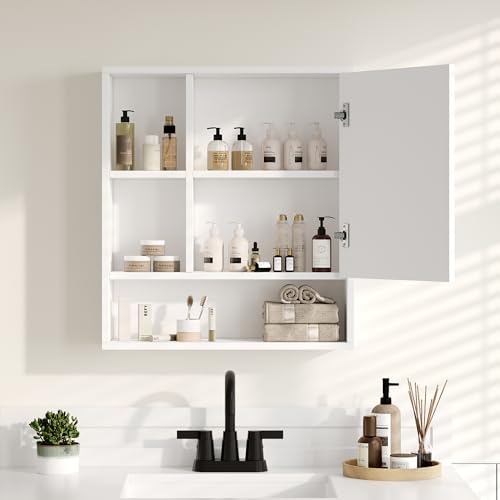 ChooChoo Bathroom Wall Mirror Cabinet, Medicine Cabinet with Storage Shelf | Over The Toilet Storage Cabinet, Adjustable Shelf, 6.3 x 21.6 x 24 Inches, White - color: White